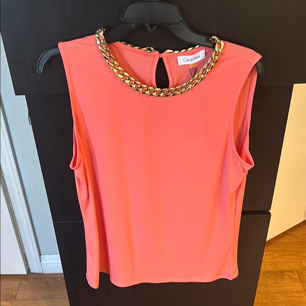Calvin Klein Orange Sleeveless Boxy Blouse